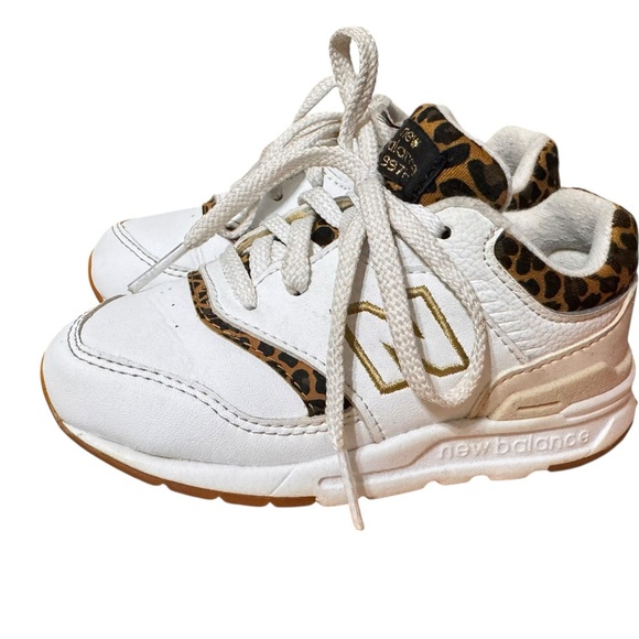 New Balance Other - New Balance Kids White Sneakers with Gold Accents and Leopard Trim